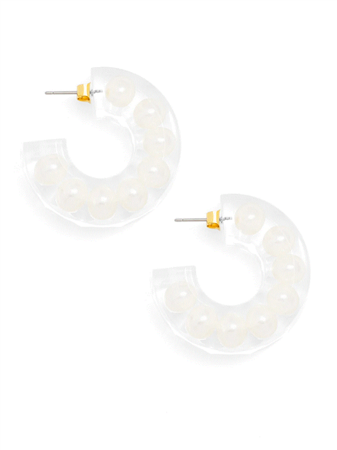 Open Hoop Clear Lucite Pearl Earring