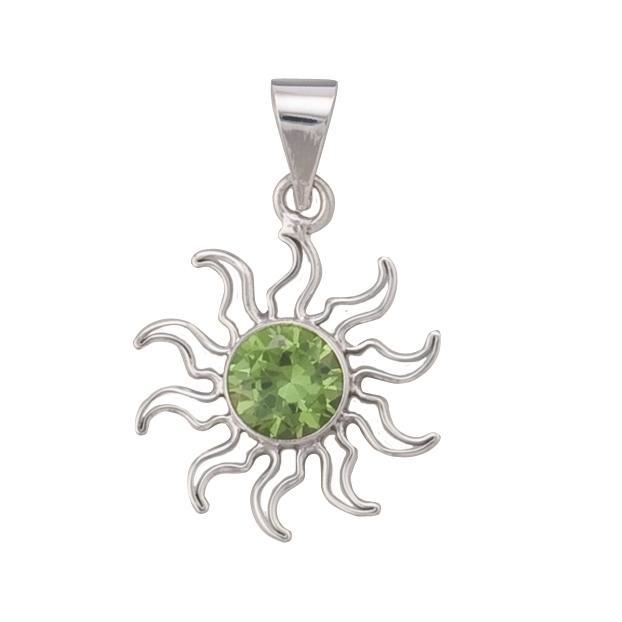 Sterling Silver Synthetic Peridot Sun Pendant