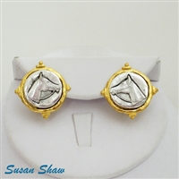 Susan Shaw Handcast Gold & Silver Intaglio "Horse" Pierced Earrings.