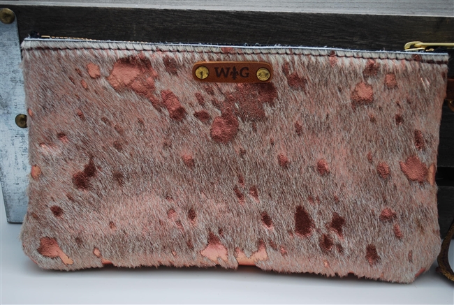 Rose Gold Exotic Cowhide Small Wristlet