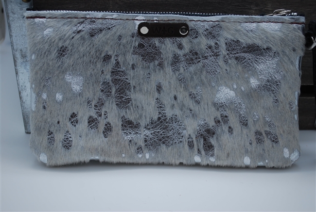 Silver Exotic Cowhide Small Wristlet