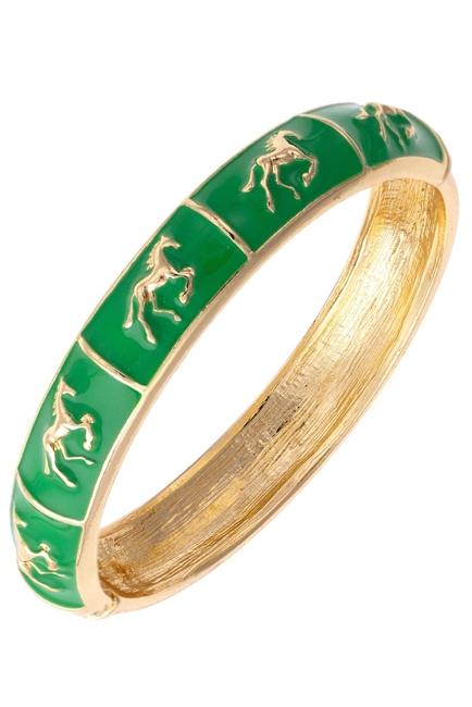 Horsin Around Sculpted Enamel Hinge Bangle in Green