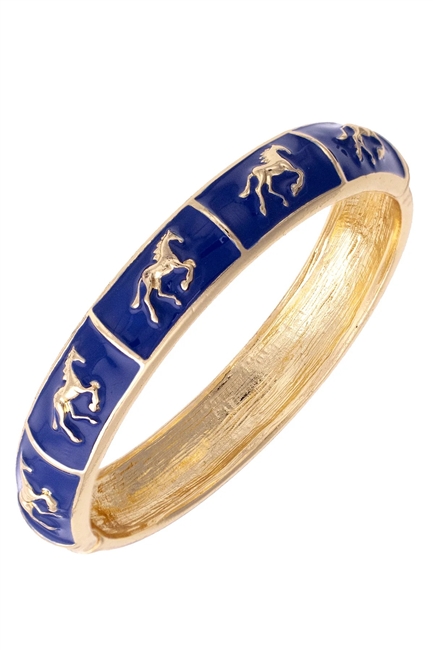 Horsin Around Sculpted Enamel Hinge Bangle in Navy