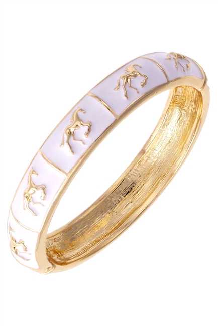 Horsin Around Sculpted Enamel Hinge Bangle in White