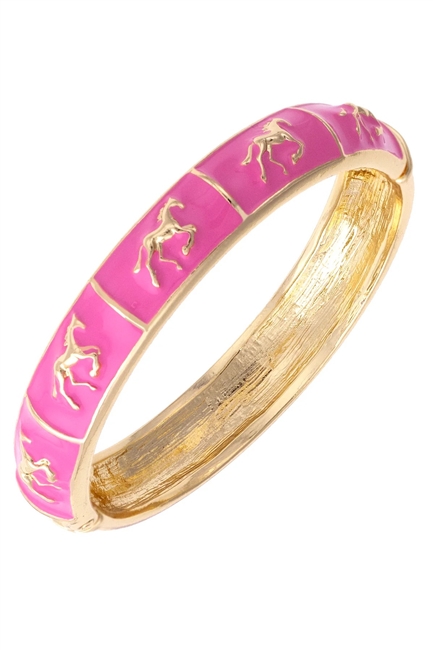 Horsin Around Sculpted Enamel Hinge Bangle in Pink