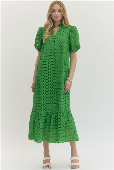 Green Eyelet Midi