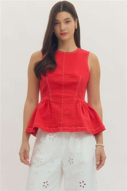 Red sleeveless peplum top