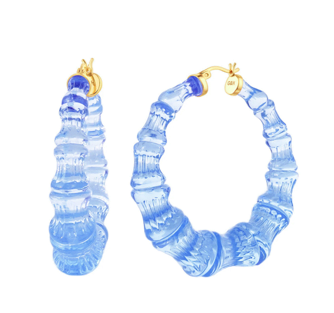 Honey and Gold Blue Bamboo Lucite Hoops