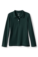 Lands' End Girl's Polo Shirt - Long Sleeve, Green Knit