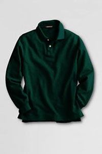 Lands' End Boys Polo Shirt - Long Sleeve, Green Mesh