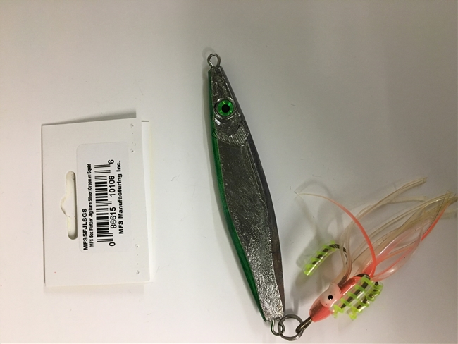 MFS 5oz Flutter Jig Lure Silver/Green w/Squid