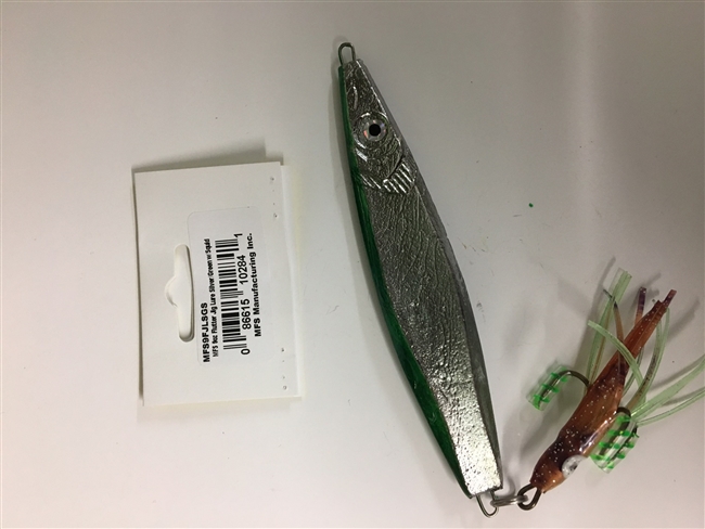 MFS 9oz Flutter Jig Lure Silver/Green w/Squid