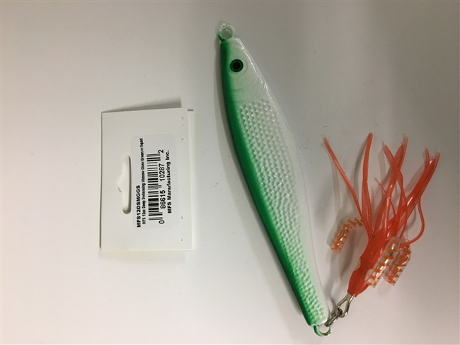 MFS 12oz Deep Swimming Minnow Glow/Green w/Squid