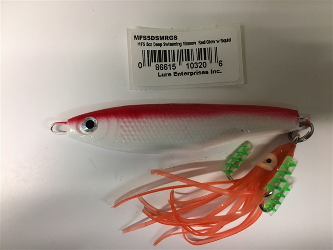 MFS 5oz Deep Swimming Minnow Red/Glow w/Squid