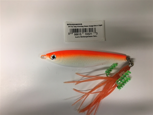 MFS 5oz Deep Swimming Minnow Orange/Glow w/Squid