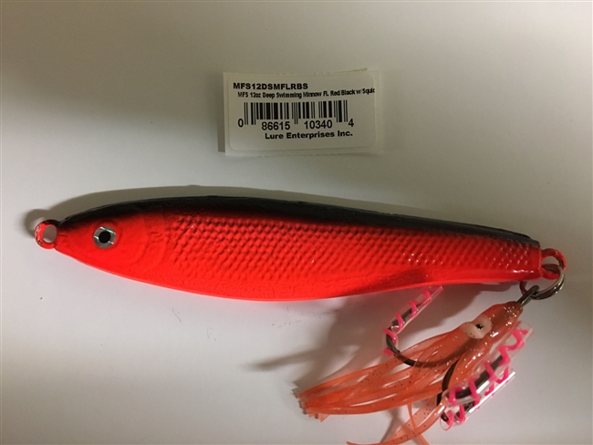 MFS 12oz Deep Swimming Minnow Fl. Red/Blk w/Squid