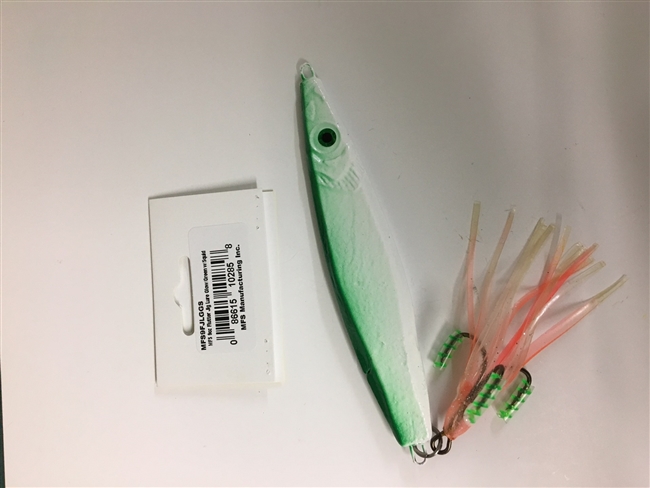 MFS 9oz Flutter Jig Lure Glow/Green w/Squid