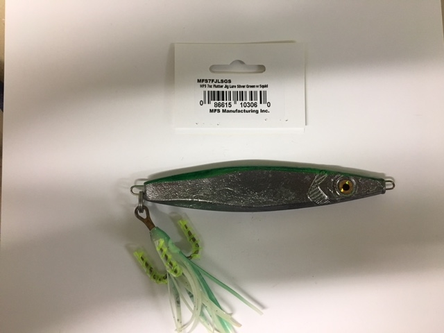 MFS 7oz Flutter Jig Lure Silver/Green w/Squid