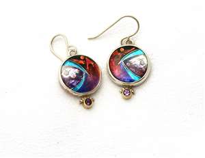 Ricky Frank Sterling Cloisonne Earrings With Stone