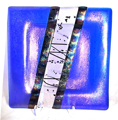 Chris Paulson Cobalt Blue, Iridized Black and Clear with Black Stringer 6"  Plate