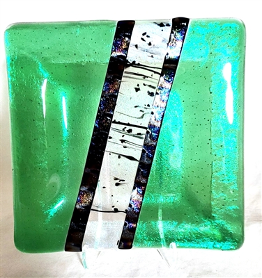 Chris Paulson 6" Green/Black Striger Glass Tray