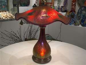 Charles Lotton Hand Blown Glass Red Peacock Lamp