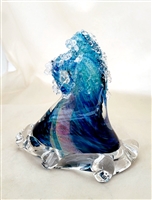 Ben Silver Small  Blue Wave Glass Sculpture