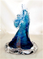 Ben Silver Medium Blue Wave Glass Sculpture II