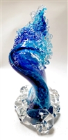 Ben Silver Medium  Blue Wave Glass Sculpture