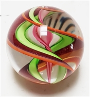 Geoffrey Beetem 1 1/2" Green, Red and Orange Ribbon Marble