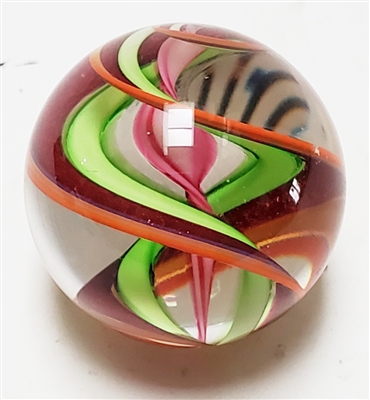 Geoffrey Beetem 1 1/2" Green, Red and Orange Ribbon Marble