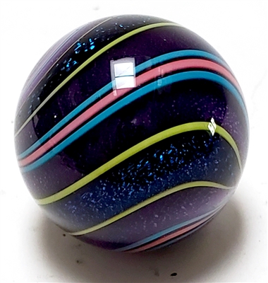 Geoffrey Beetem 1 1/2" Purple, Blue Dichroic, Pink, and Yellow Banded Lutz Marble