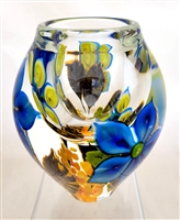 David Lotton Hand Blown Glass Blue Clematis Paperweight Vase