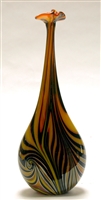 David Lotton Hand Blown Glass Threaded  Mandarin Yellow Long Neck Vase