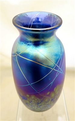 Elaine Hyde Hand Blown Elliptical Blue Luster Vase