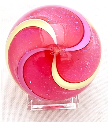 Geoffrey Beetem 1 1/2" Ruby Pink Yellow Clambroth Marble