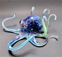 Michael Hopko Medium Crackle Blown Glass Octopus Sculpture