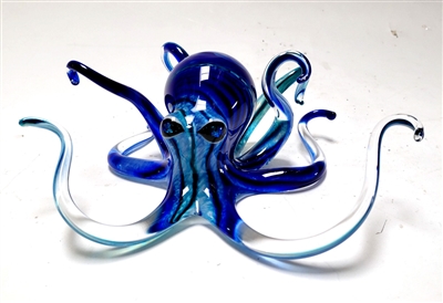 Michael Hopko Small Blue Turquoise Blown Glass Octopus Sculpture