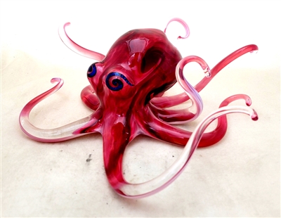 Michael Hopko Small Red Blown Glass Octopus Sculpture