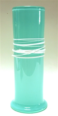 Ian Whitt  Hand Blown Glass Celedon Green with White Wrap Cylinder Vase