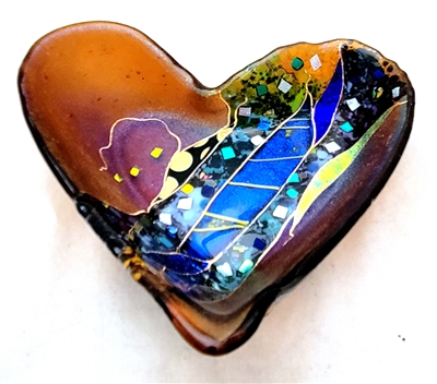 Karen Ehart Fused Glass Amber Crazy Heart Bowl