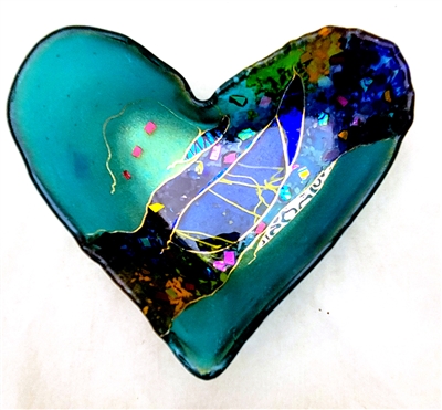 Karen Ehart Fused Glass Turquoise Crazy Heart Bowl