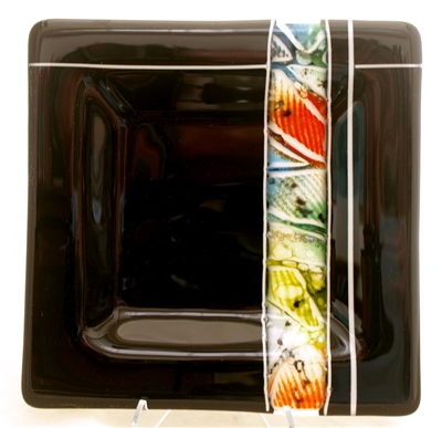 Kristy Sly 9 1/2" x 9 1/2" Black Magma Strip Fused Glass Plate