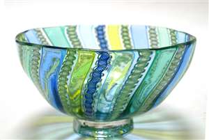 Lucy Bergamini Medium Latticino Blue Glass Bowl