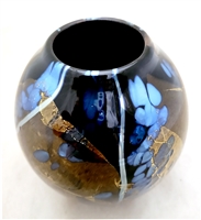 Tim Lazer Hand Blown Mini Black/ Gold Glass Vase