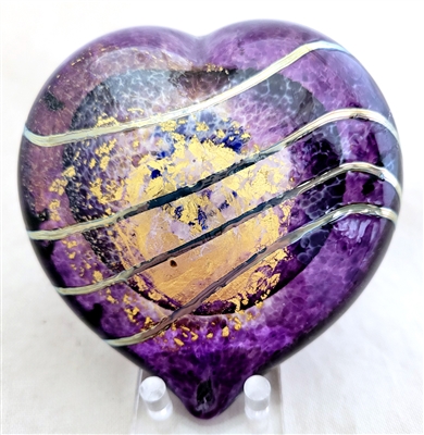 Tim Lazer Glass Heart Purple / Gold Leaf