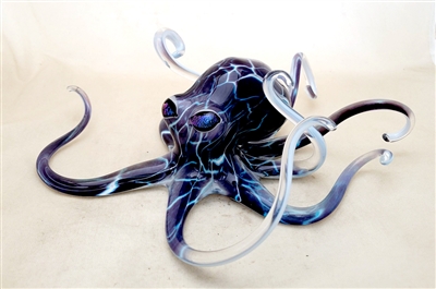 Michael Hopko Small Crackle Hand Blown Glass Octopus Sculpture