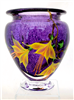 Mayauel Ward Hand Blown Glass Violet Vase with Yellow Flowers