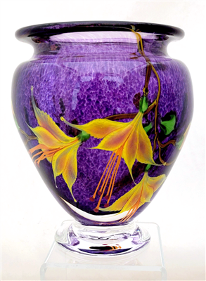 Mayauel Ward Hand Blown Glass Violet Vase with Yellow Flowers