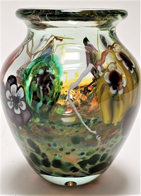 Paul Counts Hand Blown Glass Small Open Color  Ocean Vase